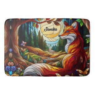 Roter Fox und Sonne und Wald Badematte