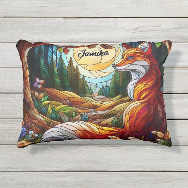 Roter Fox und Sonne und Wald Kissen Für Draußen (Vorderseite)