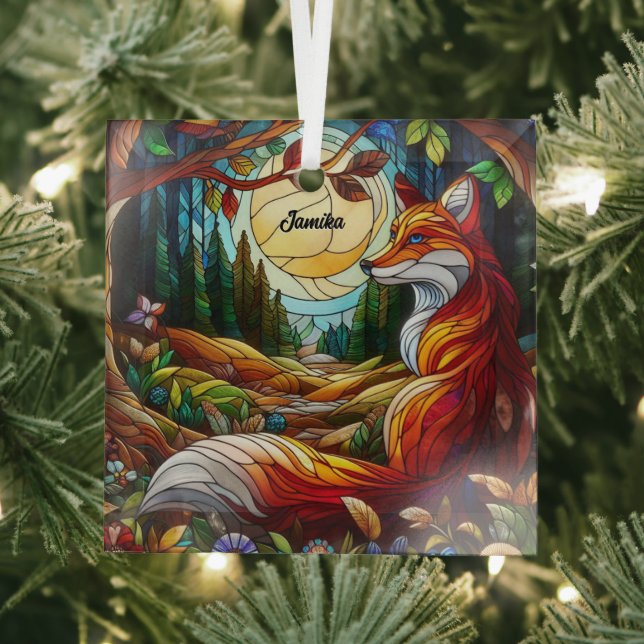 Roter Fox und Sonne und Wald Ornament Aus Glas (Insitu)