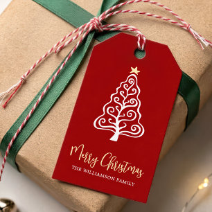 Roter Frohe Weihnachten Baum Schrift Name Whimsica Geschenkanhänger