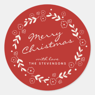 Roter frohe Weihnachten Blumenstrauß Einfache Ange Runder Aufkleber