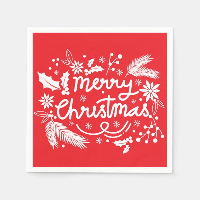 Roter frohe Weihnachten Feiertag Weiße Blüte Serviette (Vorderseite)