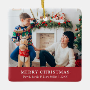 Roter Frohe Weihnachten Foto-Schmuck Keramikornament