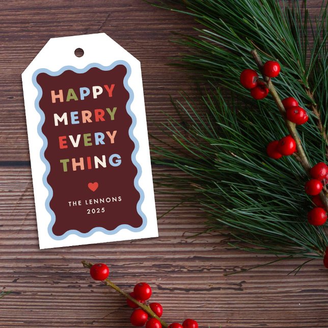 Roter Fröhlicher Froher Welliger Weihnachts-Gesche Geschenkanhänger (Von Creator hochgeladen)