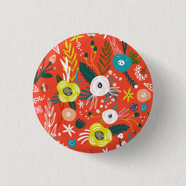 Roter Frühling Blühender Blumengarten Button (Vorderseite)