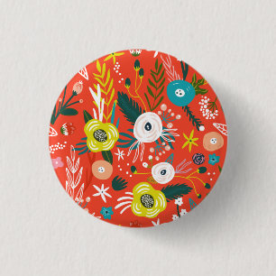 Roter Frühling Blühender Blumengarten Button