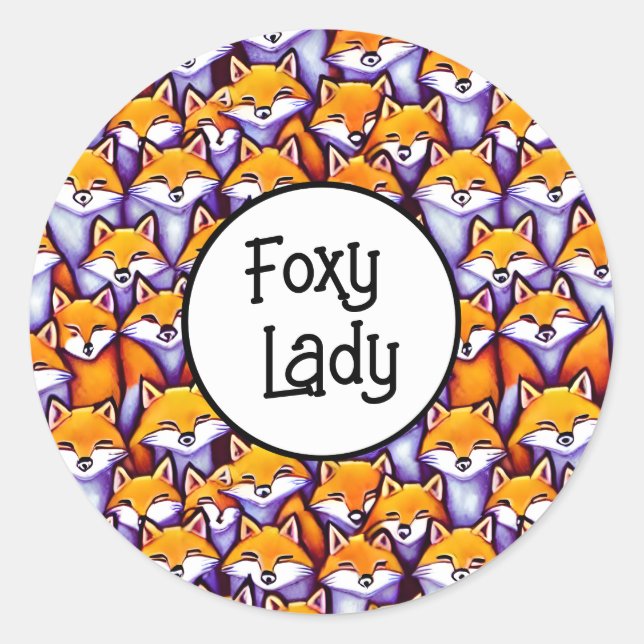Roter Fuchs Cartoon Wald lustige Foxy Lady Spaß Runder Aufkleber (Vorderseite)