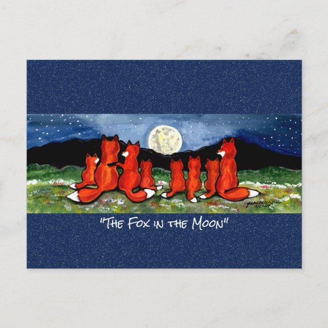 Roter Fuchs im Mond Whimsical Watercolor Postcard Postkarte (Vorderseite)