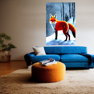 Roter Fuchs im Schnee AI Art Poster