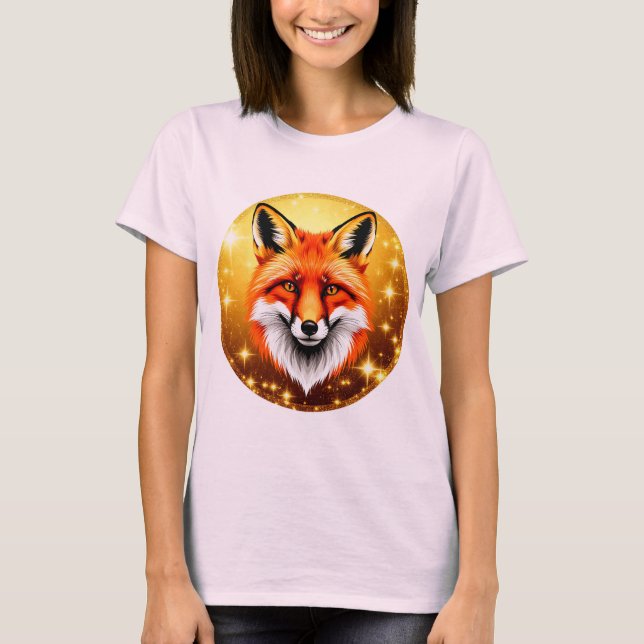 Roter Fuchs mit goldenem Hintergrund T-Shirt (Vorderseite)