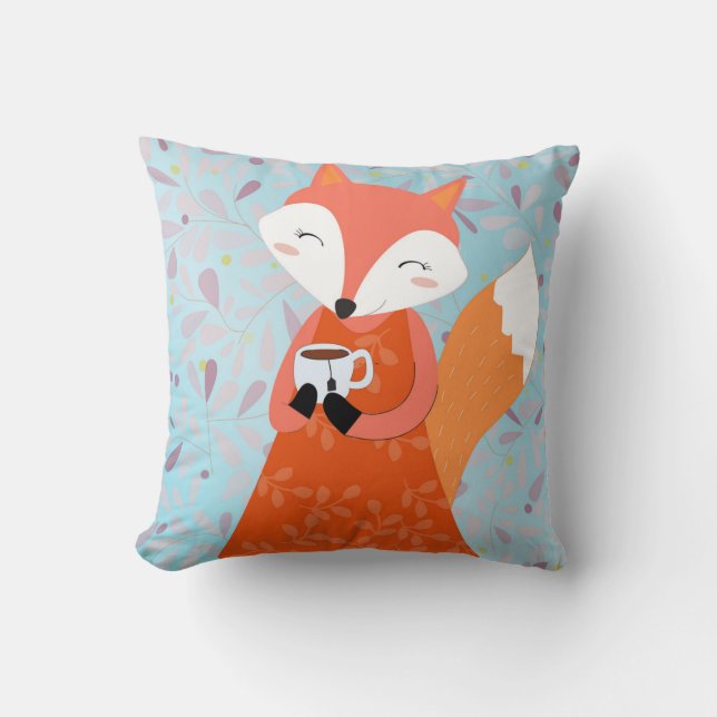 Roter Fuchs mit niedlichem Kissen der Tee-Schale (Vorderseite)