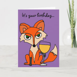 Roter Fuchs mit weißem Weinglas Karte