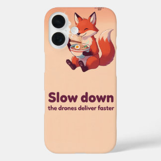 Roter Fuchs schlürft Ramen im Airbrush-Stil Telefo iPhone 16 Hülle