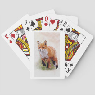 Roter Fuchs spielt Karten - Wildtiere in Aquarelle Spielkarten