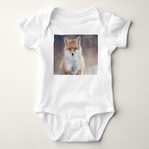 Roter Fuchs, Winterwald, landschaftliche Illustrat Baby Strampler