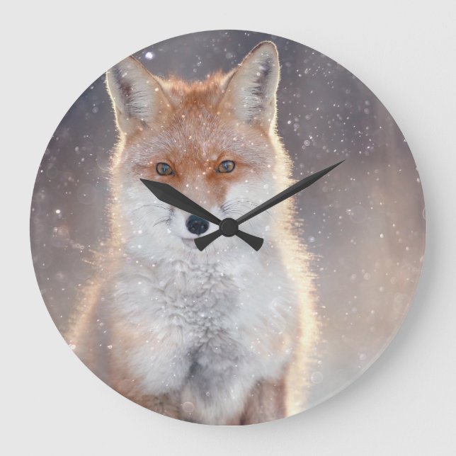 Roter Fuchs, Winterwald, landschaftliche Illustrat Große Wanduhr (Vorderseite)