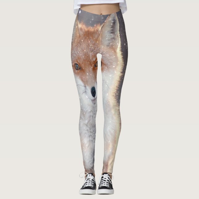 Roter Fuchs, Winterwald, landschaftliche Illustrat Leggings (Vorderseite)