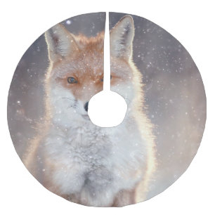Roter Fuchs, Winterwald, landschaftliche Illustrat Polyester Weihnachtsbaumdecke