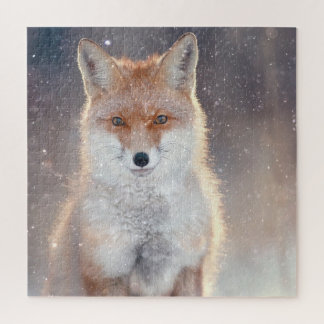 Roter Fuchs, Winterwald, landschaftliche Illustrat Puzzle