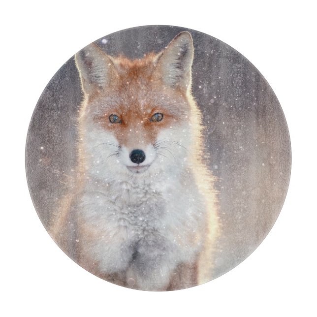 Roter Fuchs, Winterwald, landschaftliche Illustrat Schneidebrett (Vorderseite)