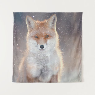 Roter Fuchs, Winterwald, landschaftliche Illustrat Wandteppich