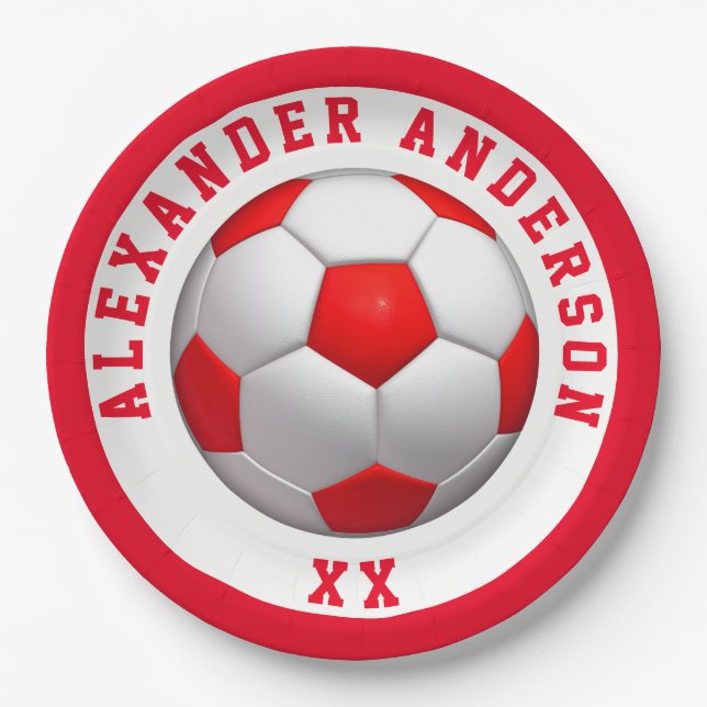 Roter Fußball-Name und Jersey Personalize   Pappteller (Vorderseite)