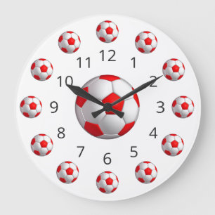 Roter Fußballball-Atom-Uhr mit Zahlen Große Wanduhr