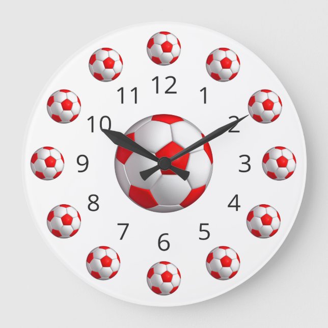 Roter Fußballball-Atom-Uhr mit Zahlen Große Wanduhr (Vorderseite)