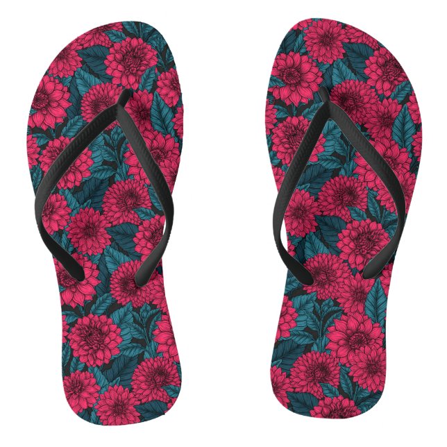 Roter Garten Dahlia/blaue Blätter Flip Flops (Fußbett)