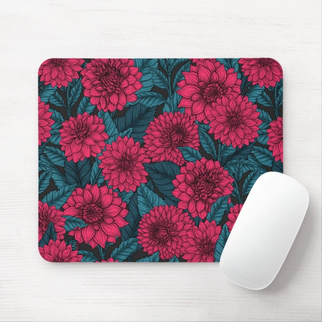 Roter Garten Dahlia/blaue Blätter Mousepad (Mit Mouse)