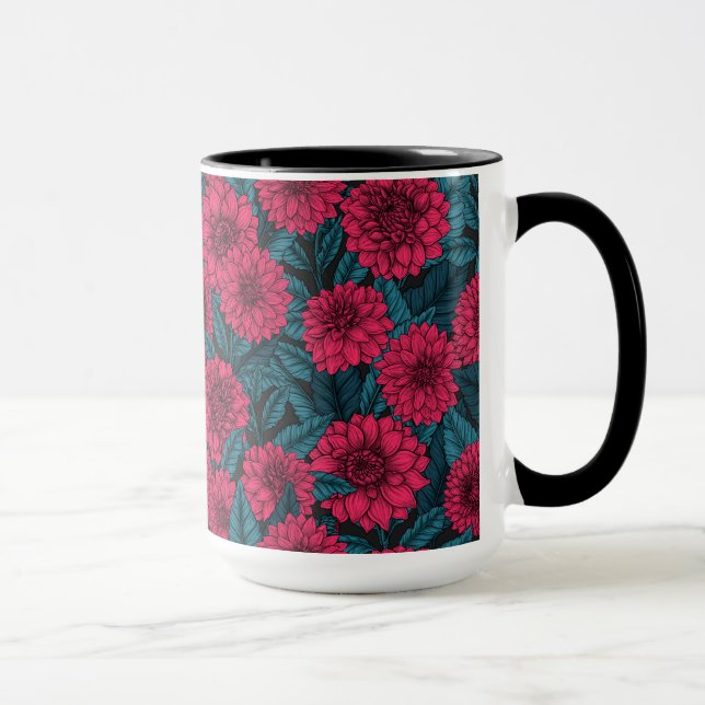 Roter Garten Dahlia/blaue Blätter Tasse (Rechts)
