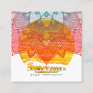 Roter Gelber Lotus Mandala Yoga Lehrer Holiday Quadratische Visitenkarte