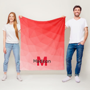 Roter geometrischer Maschenmuster-Monogramm Fleecedecke