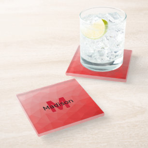 Roter geometrischer Maschenmuster-Monogramm Glasuntersetzer