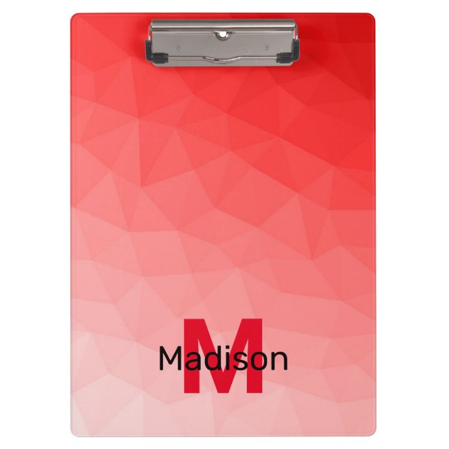 Roter geometrischer Maschenmuster-Monogramm Klemmbrett (Vorderseite)