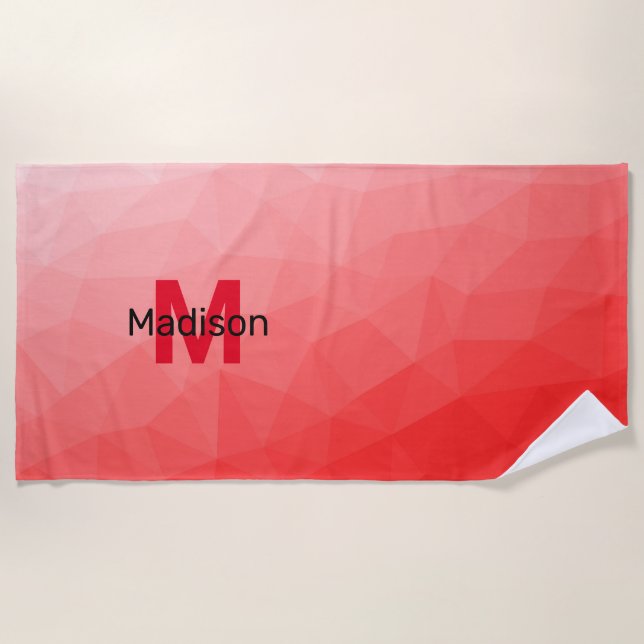 Roter geometrischer Maschenmuster-Monogramm Strandtuch (Vorderseite)