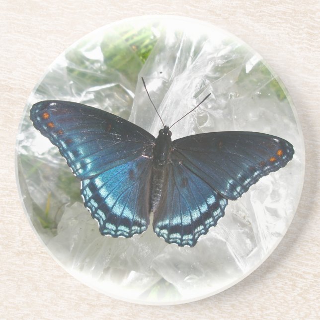 Roter Gepunkteter Lila Schmetterling Getränkeuntersetzer (Vorne)