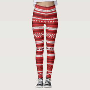 Roter gestrickter Fair-Isle-Sweater im Strick-Look Leggings