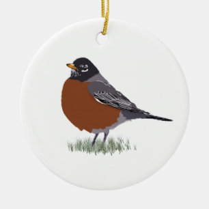 Roter gezeichneter Vogel Breasted Keramikornament