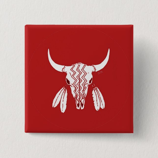 Roter Ghost Dance Buffalo Quadrat-Taste Button (Vorderseite)
