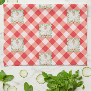 Roter Gingham-Feiertags-Weihnachts-Foto nach Wunsc Geschirrtuch