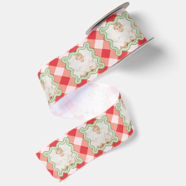Roter Gingham-Feiertags-Weihnachts-Foto nach Wunsc Satinband