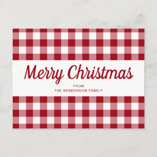 Roter Gingham Frohe Weihnachten Script  Postkarte