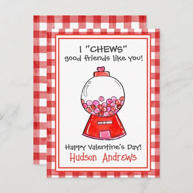 Roter Gingham Gumballs Valentinische Karten (Vorne/Hinten)