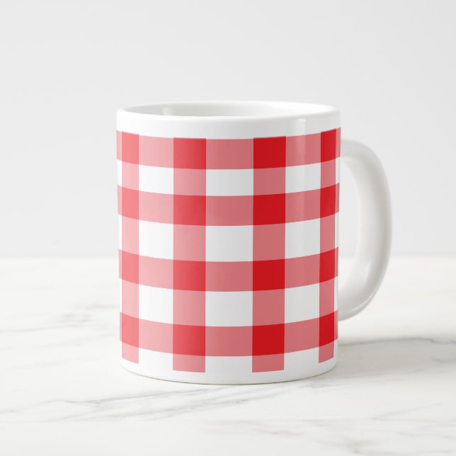 Roter Gingham Jumbo-Tasse (Vorderseite Rechts)
