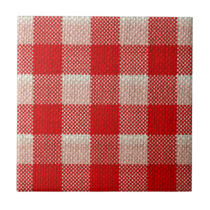 Roter Gingham-karierter Muster-Leinwand-Blick Fliese