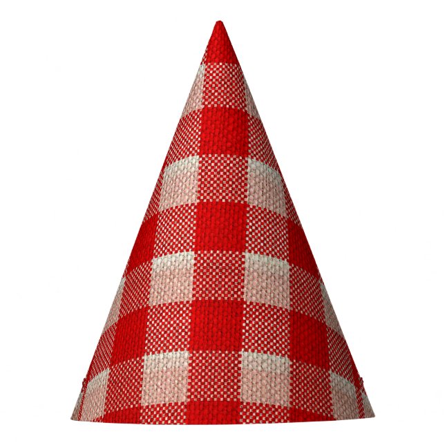 Roter Gingham-karierter Muster-Leinwand-Blick Partyhütchen (Vorderseite)