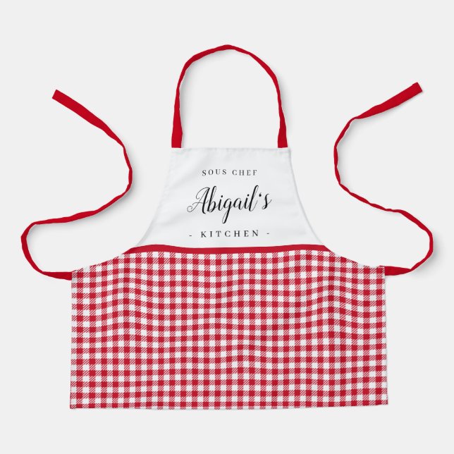Roter Gingham Karo personalisierte Küche Schürze (Vorderseite)