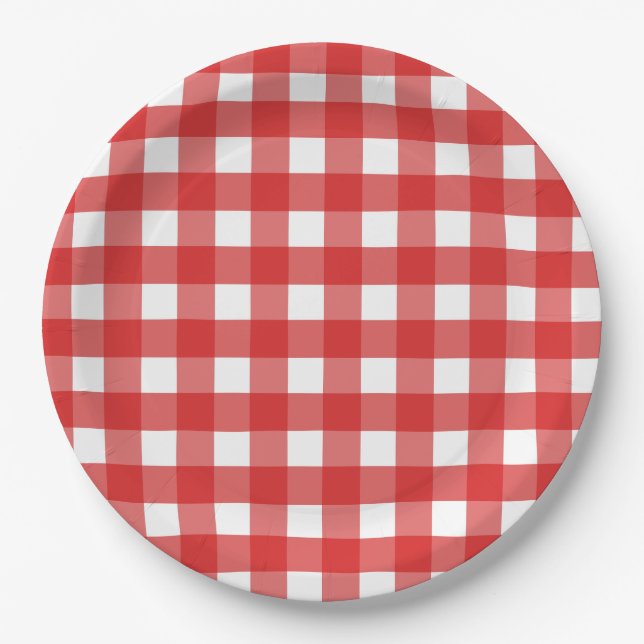 Roter Gingham Pappteller (Vorderseite)