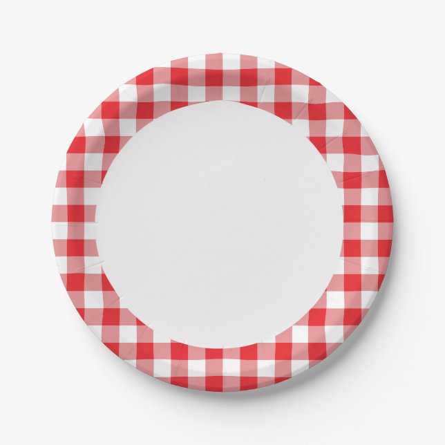 Roter Gingham Pappteller (Vorderseite)